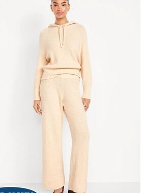 Cozy Knit Wide-Leg Pants in Soft Beige